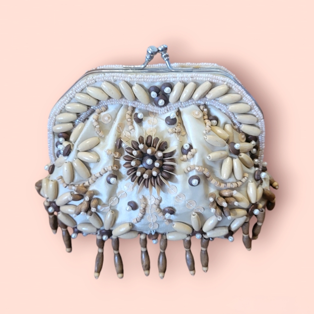 Vintage Wooden Bead & Sequin Purse